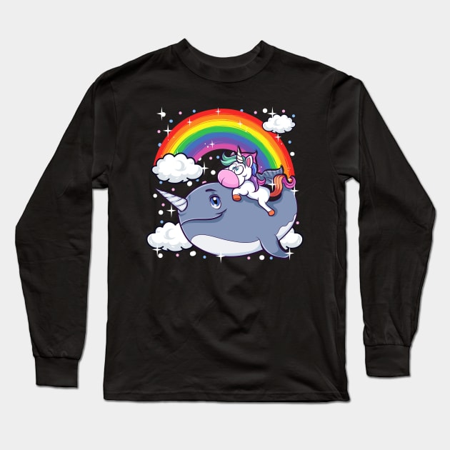 Adorable Unicorn Riding Narwhal Unicorn Of The Sea Long Sleeve T-Shirt by theperfectpresents